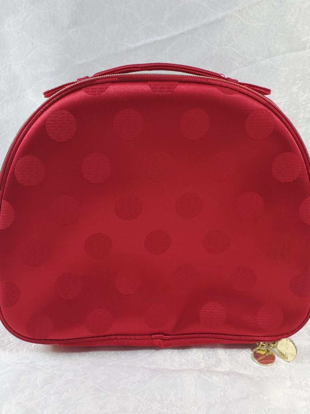 Estee Lauder Red Polka Dot Cosmetic Train Case Makeup Travel Bag 10.5" NWOT